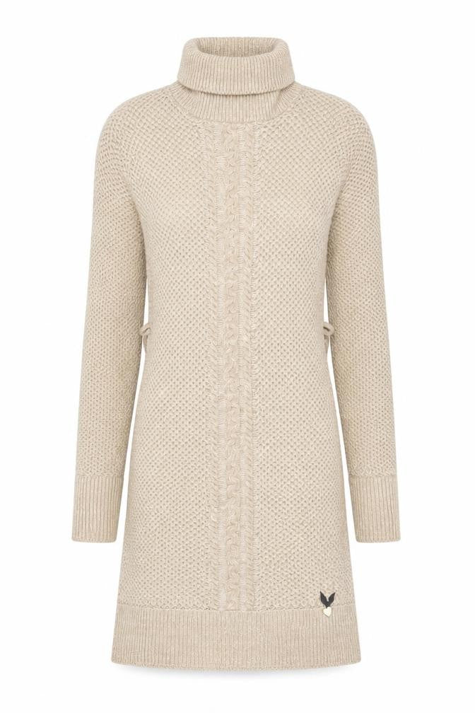 Lipsy Women Beige Knit Roll Neck Jumper Dress Size 6