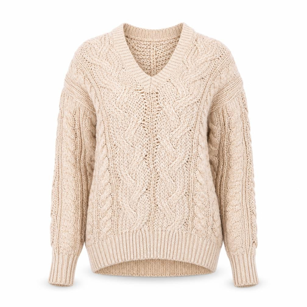 Reiss Women’s Beige Cable-Knit V-Neck Wool Blend Jumper XS
