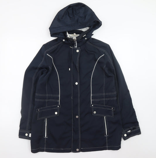 Anna Rose Women's Blue Waterproof Hooded Mid-Length Rain Coat Jacket Size S