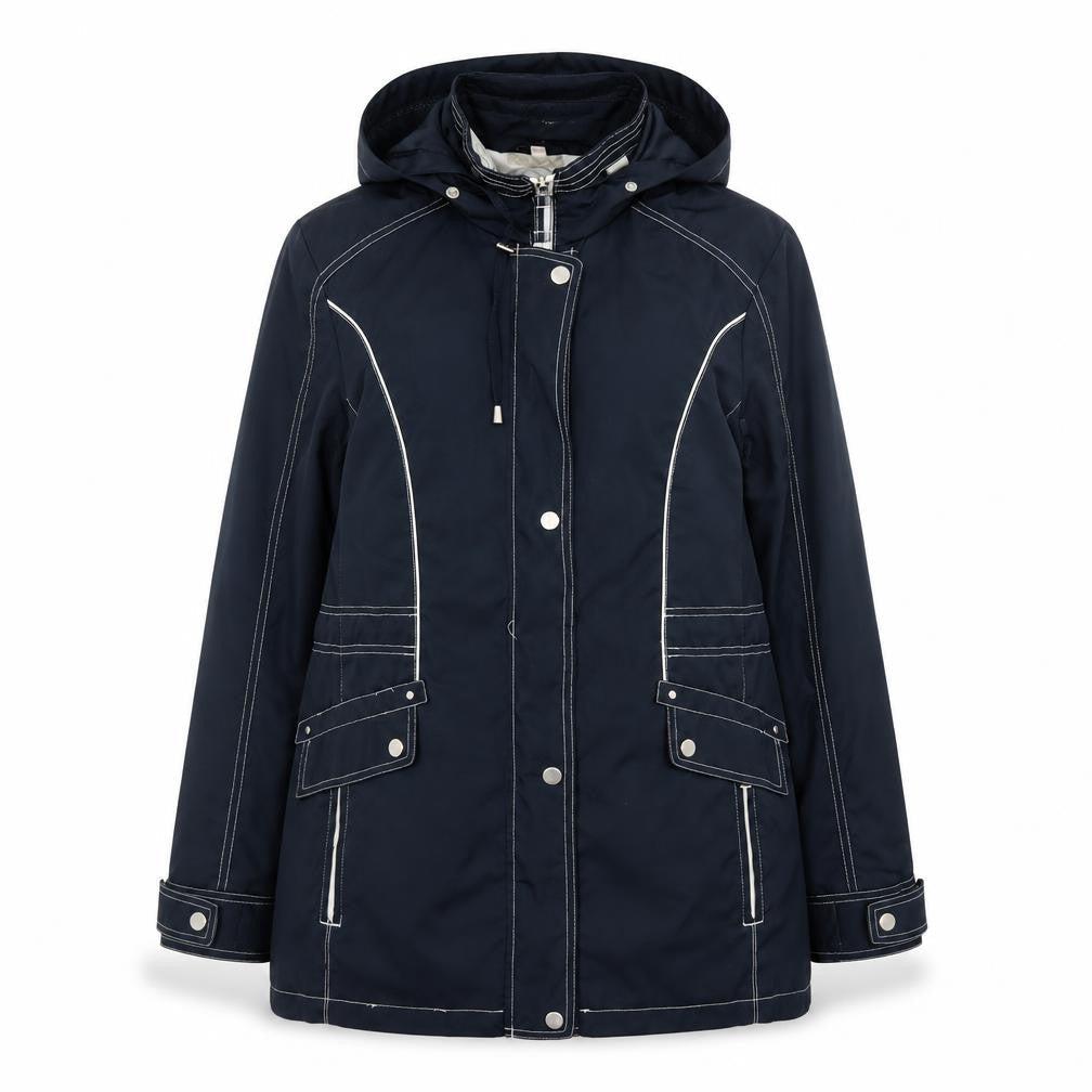 Anna Rose Women's Blue Waterproof Hooded Mid-Length Rain Coat Jacket Size S