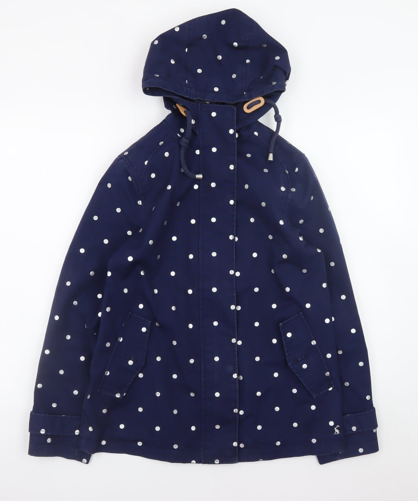 Joules Womens Blue Polka Dot Waterproof Rain Coat Jacket UK 8