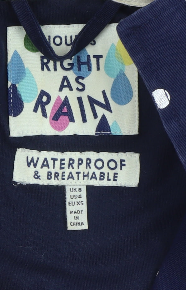 Joules Womens Blue Polka Dot Waterproof Rain Coat Jacket UK 8