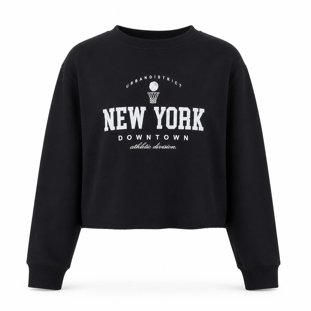 PrettyLittleThing Women’s Black Crop Sweatshirt Medium New York Print