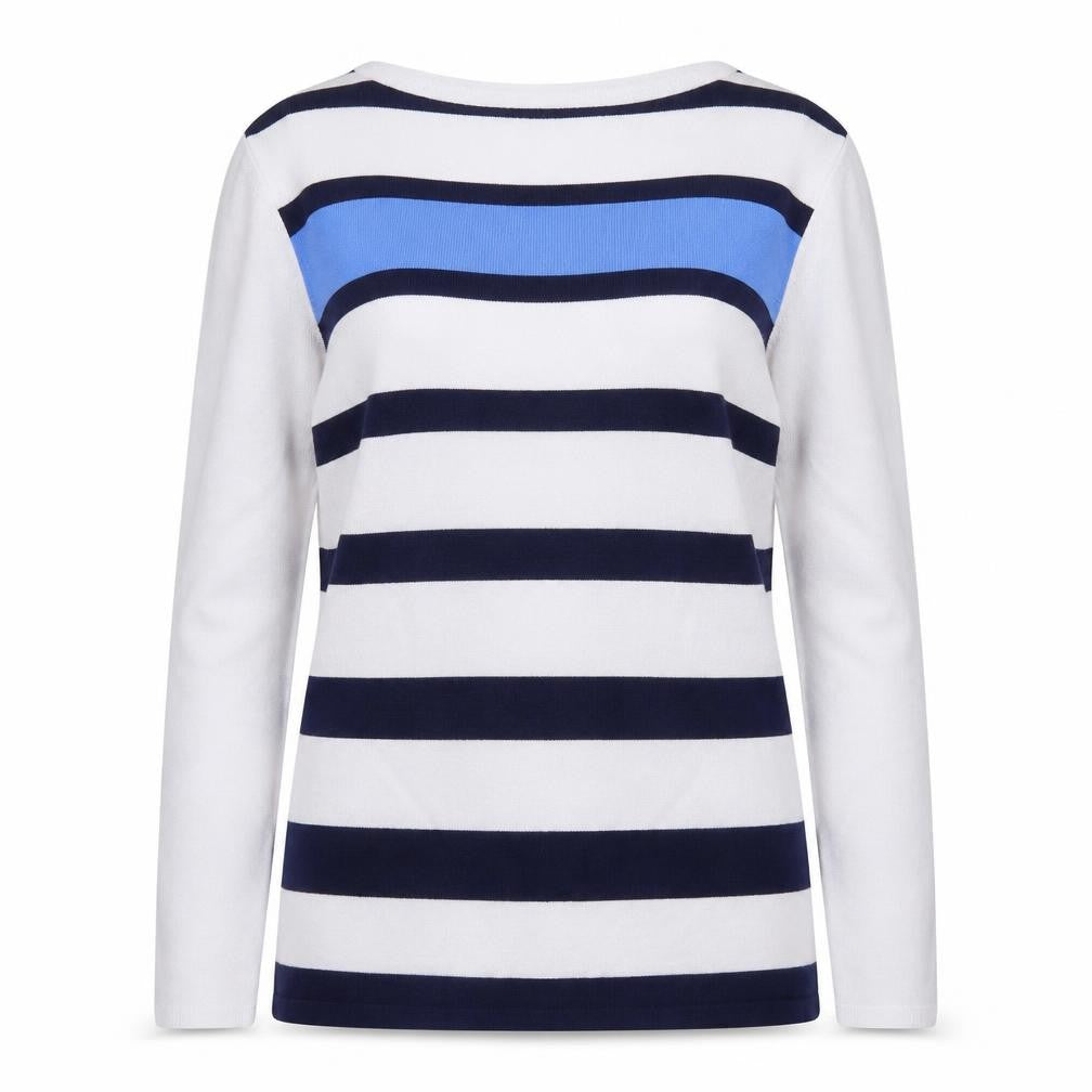 Marble Womens Blue Striped Crew Neck Long Sleeve Jumper Size 10