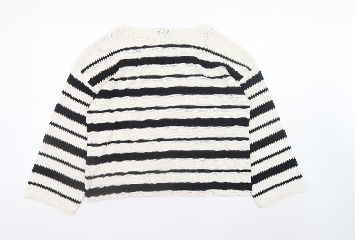 Marks and Spencer Women Black Stripe L Boat Neck Cotton Jumper