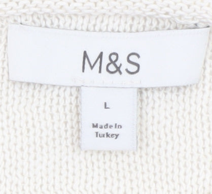 Marks and Spencer Women Black Stripe L Boat Neck Cotton Jumper