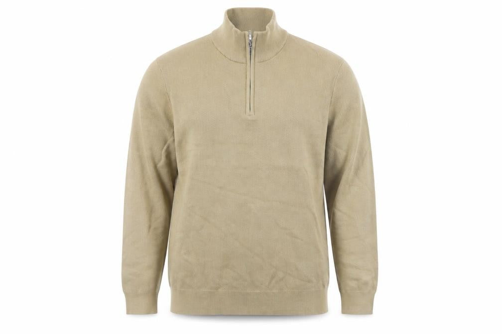 Marks and Spencer Men's Beige XL 1/2 Zip High Neck Cotton Jumper