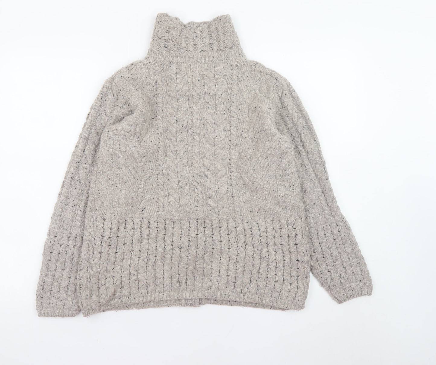 Artisan Knitwear Women's Beige Wool Blend Cable-Knit Cardigan M
