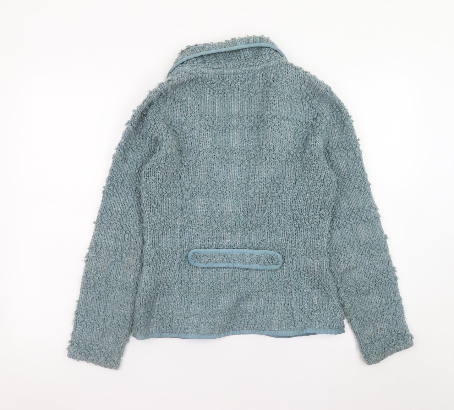 Monsoon Women's Blue Chunky Knit Wool Blend Collared Cardigan Size 8