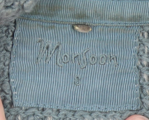 Monsoon Women's Blue Chunky Knit Wool Blend Collared Cardigan Size 8