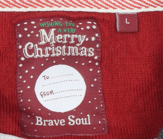 Brave Soul Men's Grey Christmas Reindeer Jumper Size L Pullover