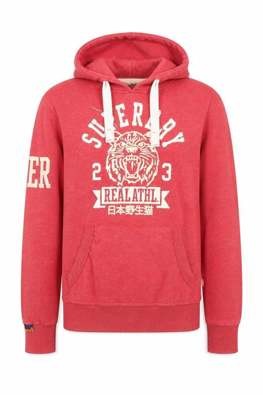 Superdry Men's Red Pullover Hoodie M Graphic Logo Cotton Blend