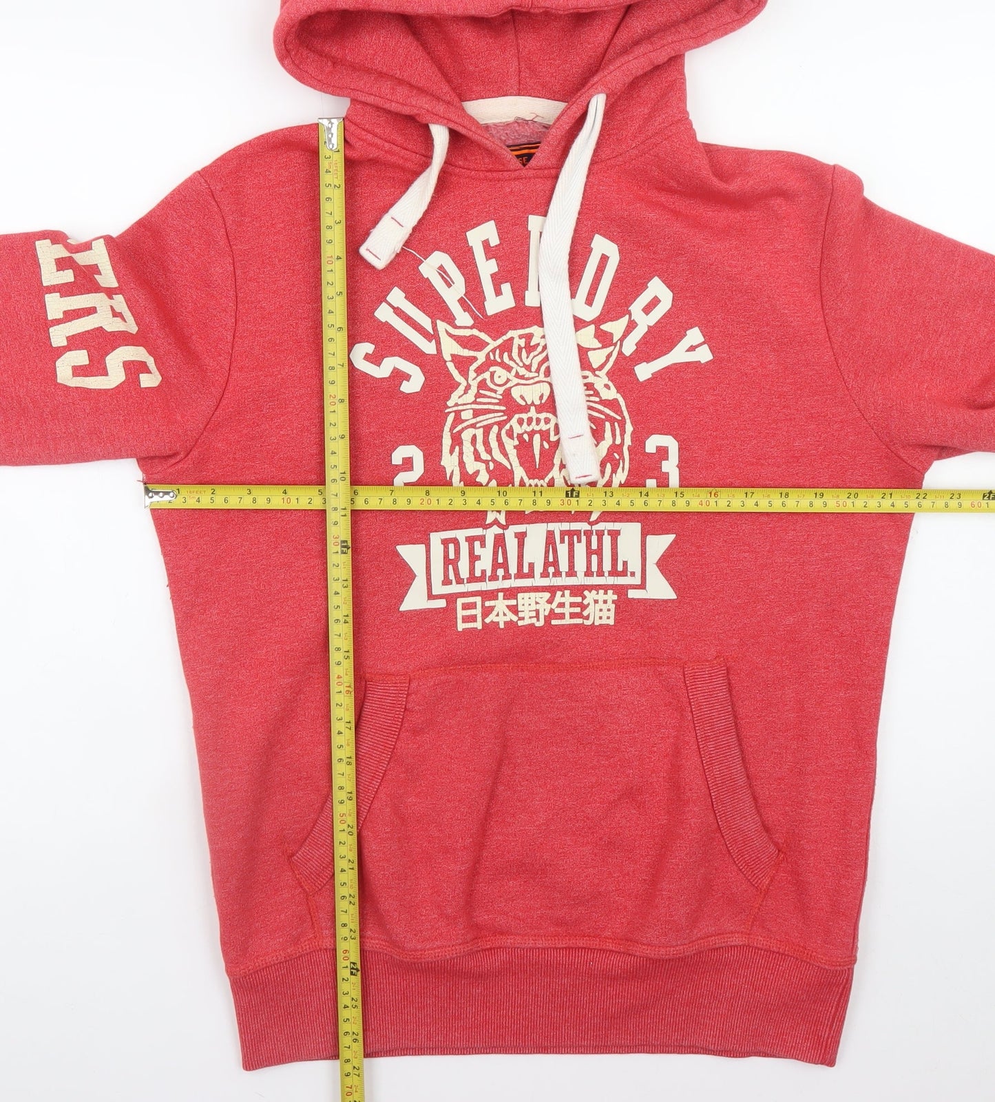 Superdry Men's Red Pullover Hoodie M Graphic Logo Cotton Blend