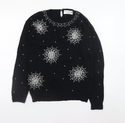 Marisa Christina Womens Black Beaded Wool Angora Pullover Jumper S