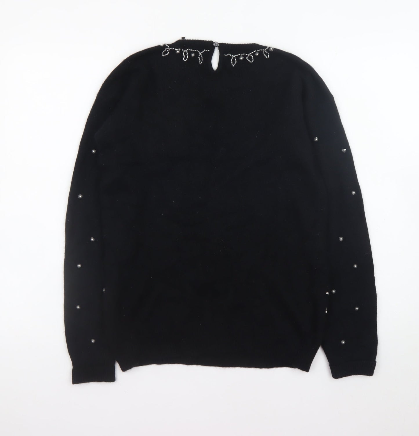 Marisa Christina Womens Black Beaded Wool Angora Pullover Jumper S