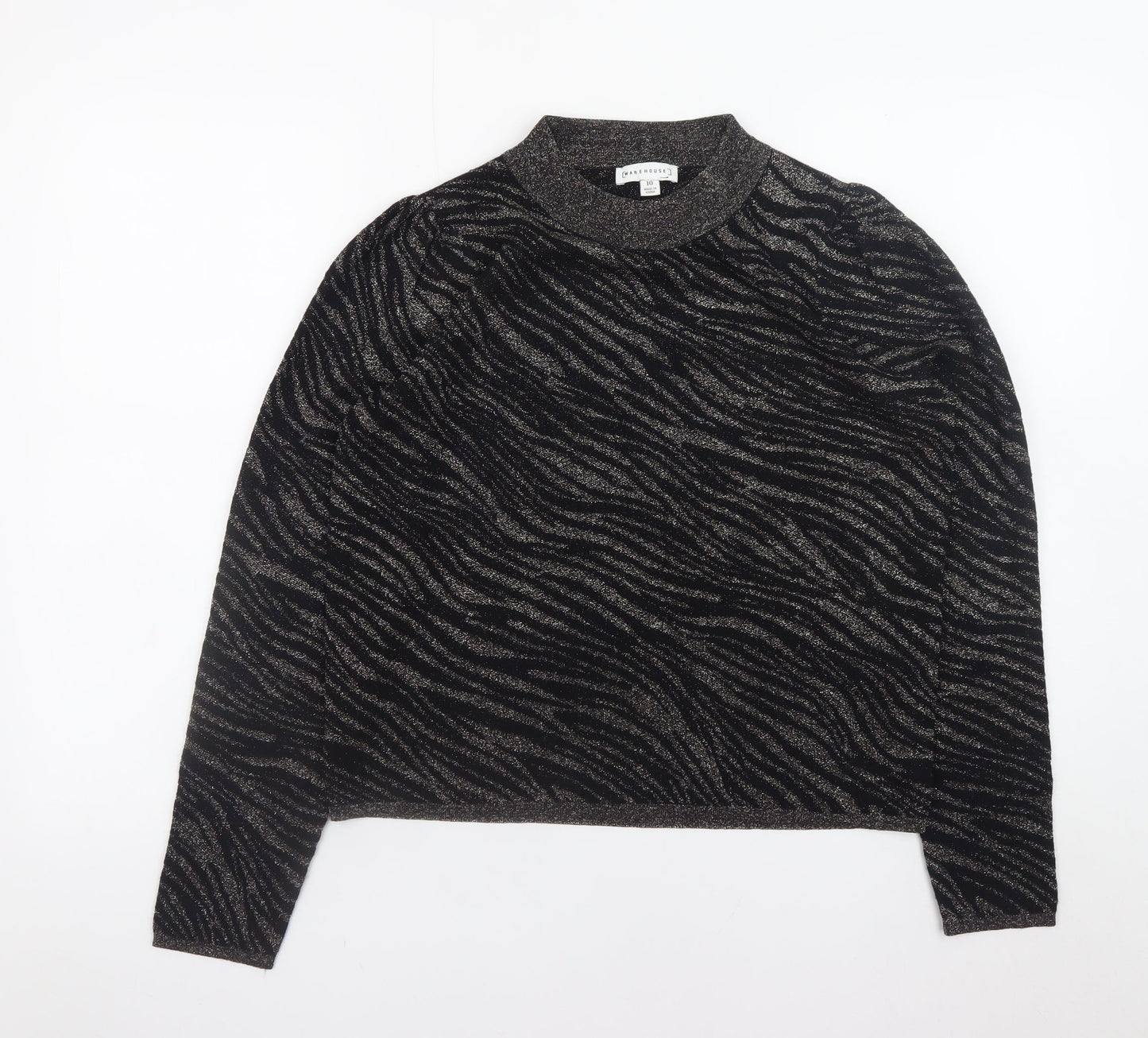 Warehouse Women’s Black Mock Neck Animal Print Jumper Size 10