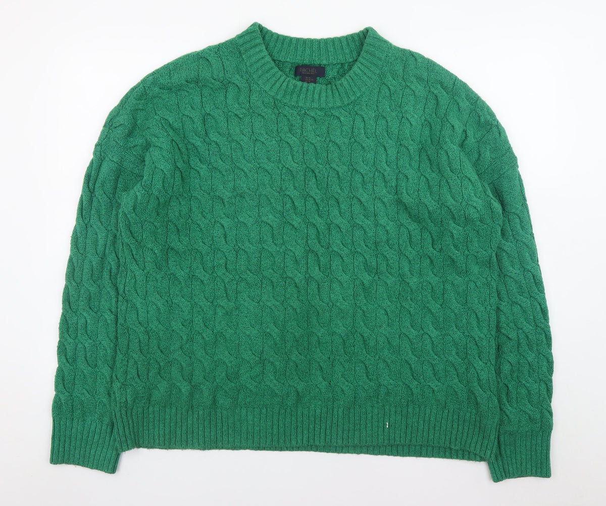 Back view of Rachel Roy Men's Green Cable-Knit Crew Neck Jumper XL