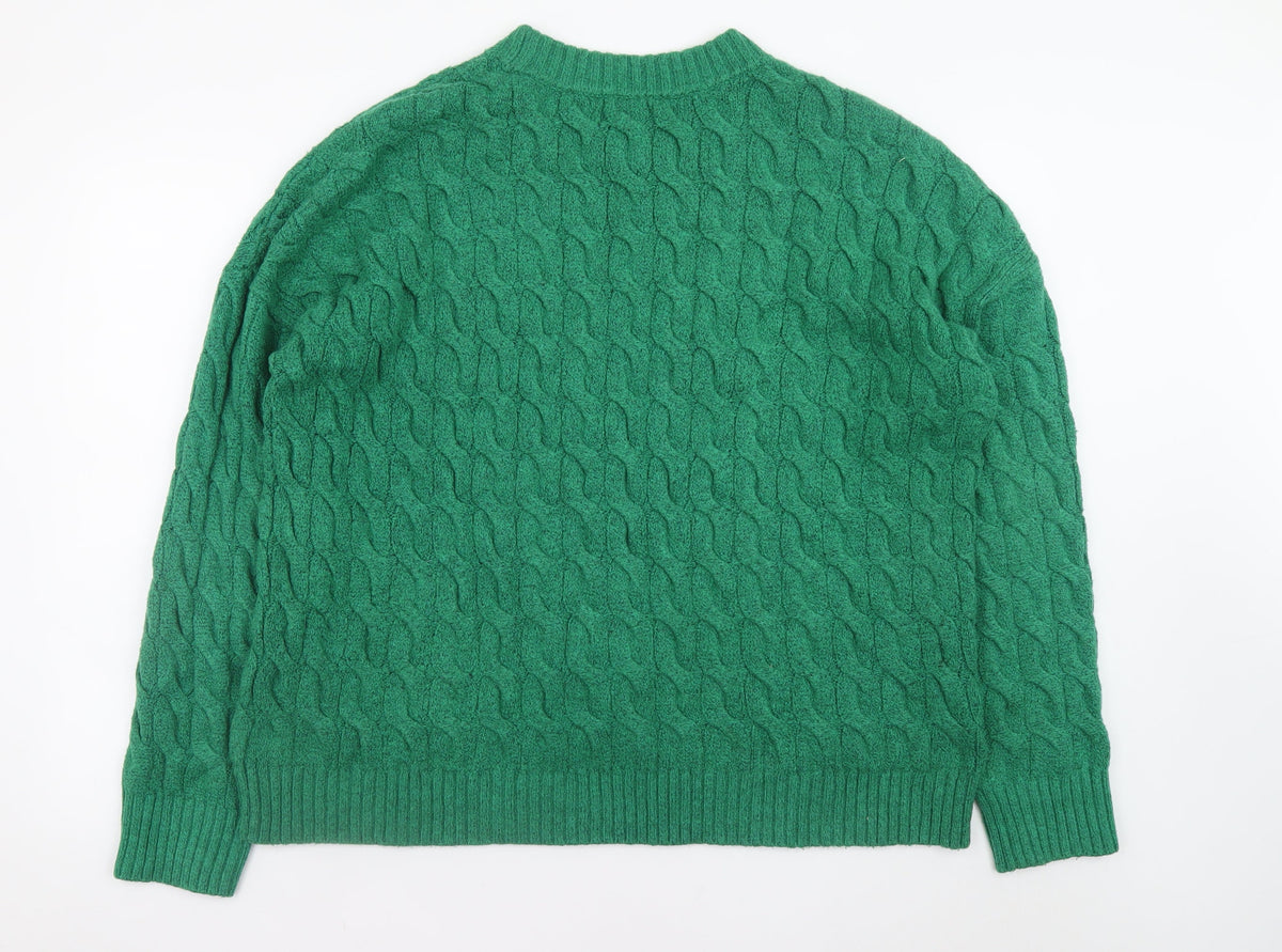 Brand and care label for Rachel Roy Men's Green Cable-Knit Crew Neck Jumper XL