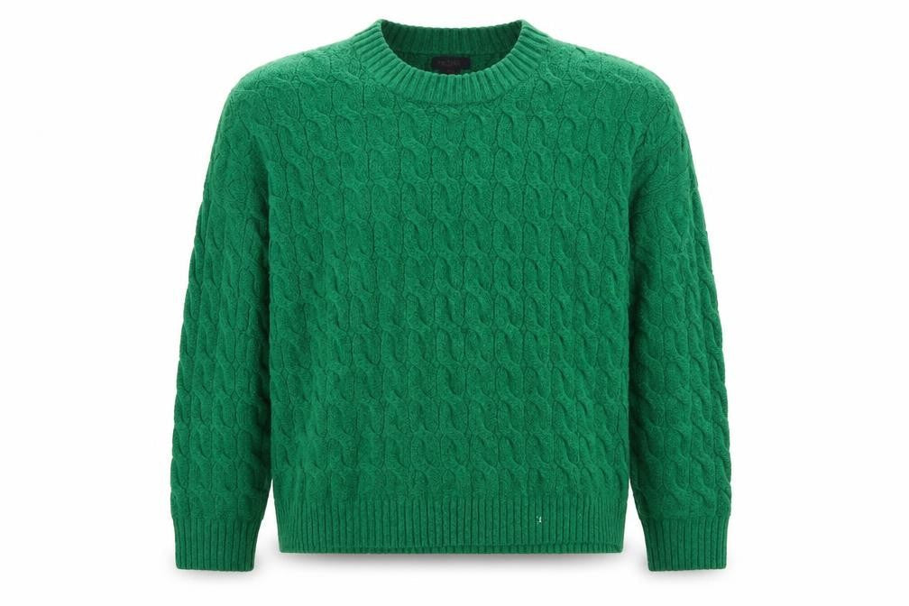 Front view of Rachel Roy Men's Green Cable-Knit Crew Neck Jumper XL