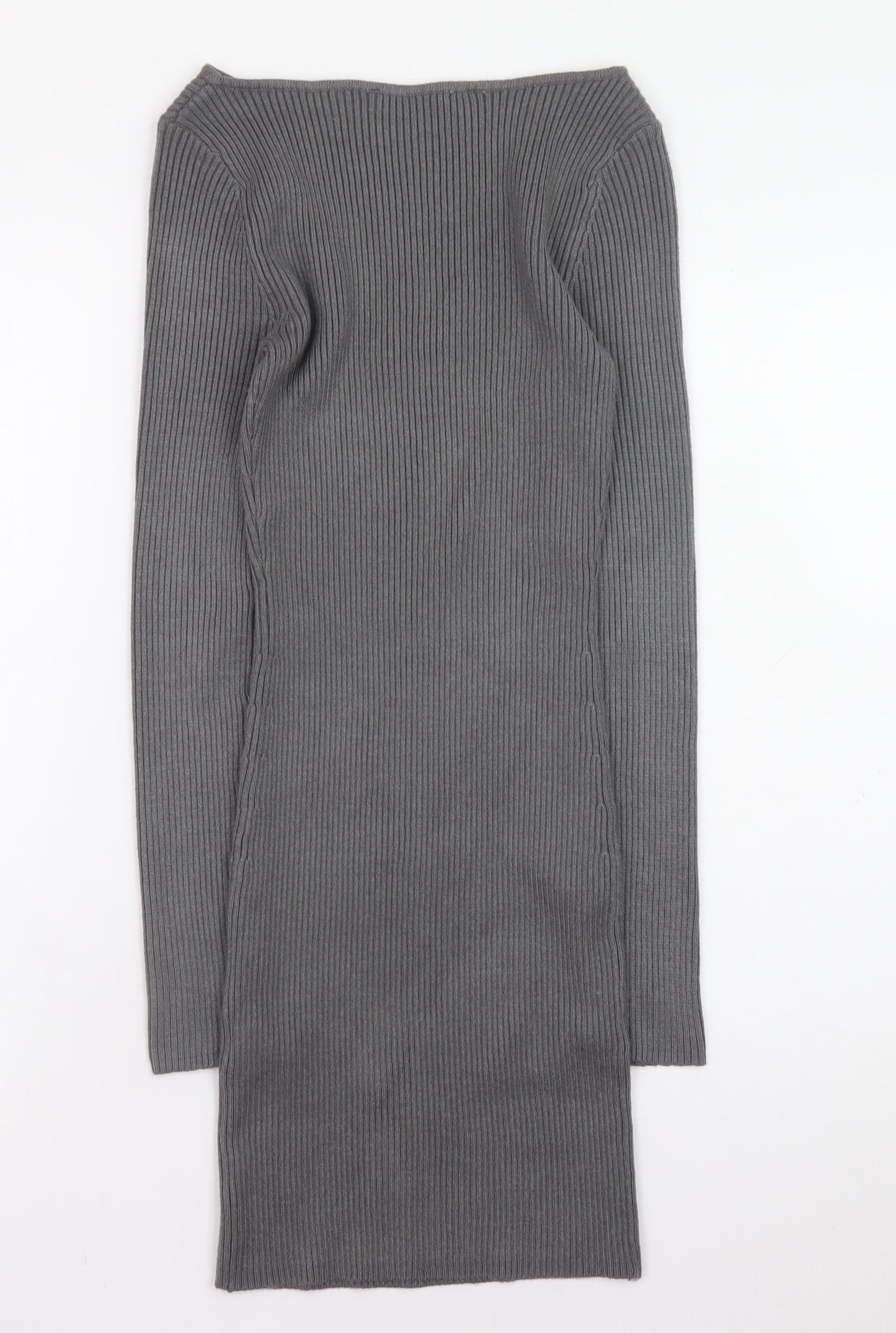 Zara Women Grey Knit Bodycon Dress Size S Long Sleeve