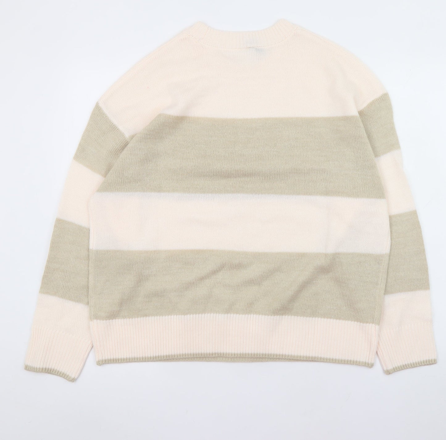 H&M Women Beige Striped Acrylic Knit Pullover Jumper Size 12