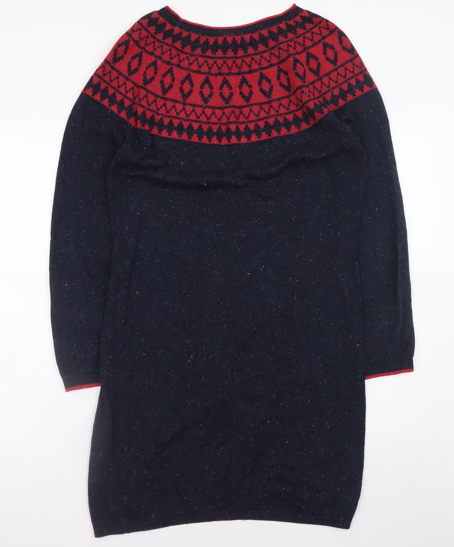 Weird Fish Women’s Blue Red Fair Isle Knit Jumper Dress Size 14