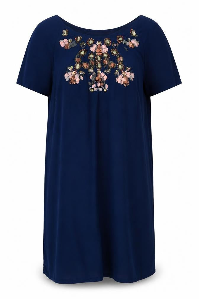 Uttam Boutique Women Blue Size 12 Beaded Shift Dress