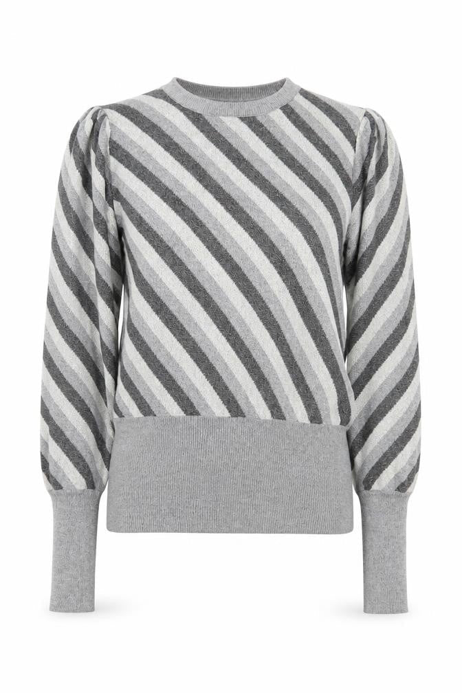 Marks and Spencer Womens Grey Striped Jersey Knit Jumper Size 12