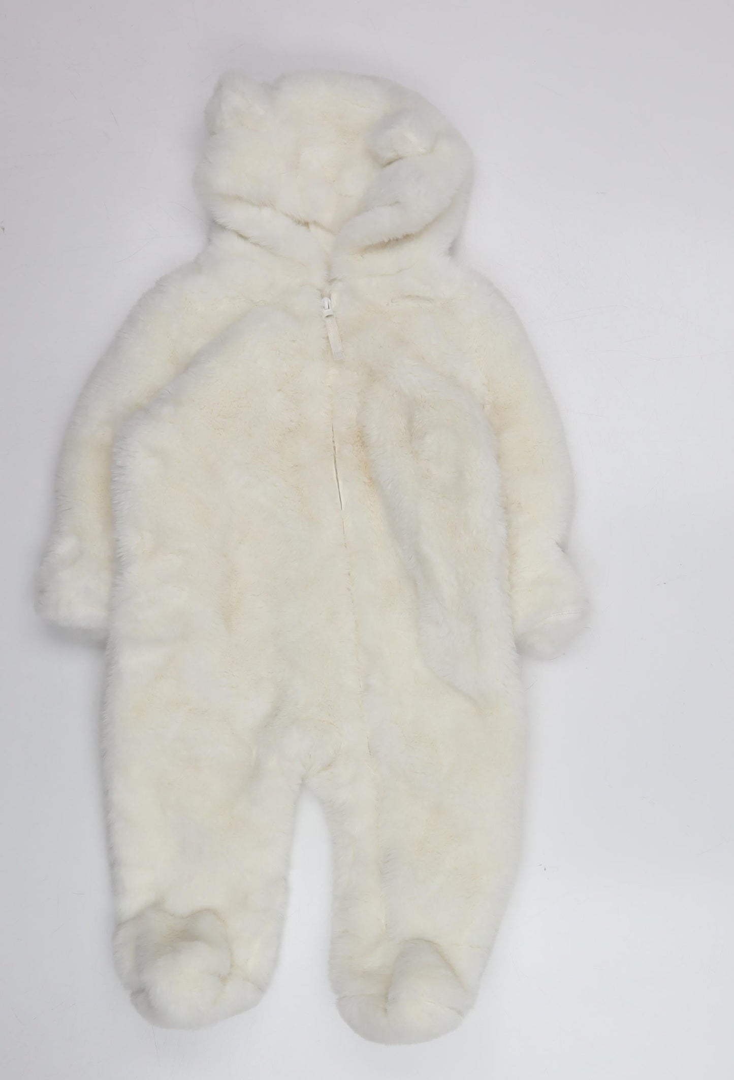 Marks and Spencer Unisex Baby Ivory Faux Fur Hooded Snowsuit 9-12 Months