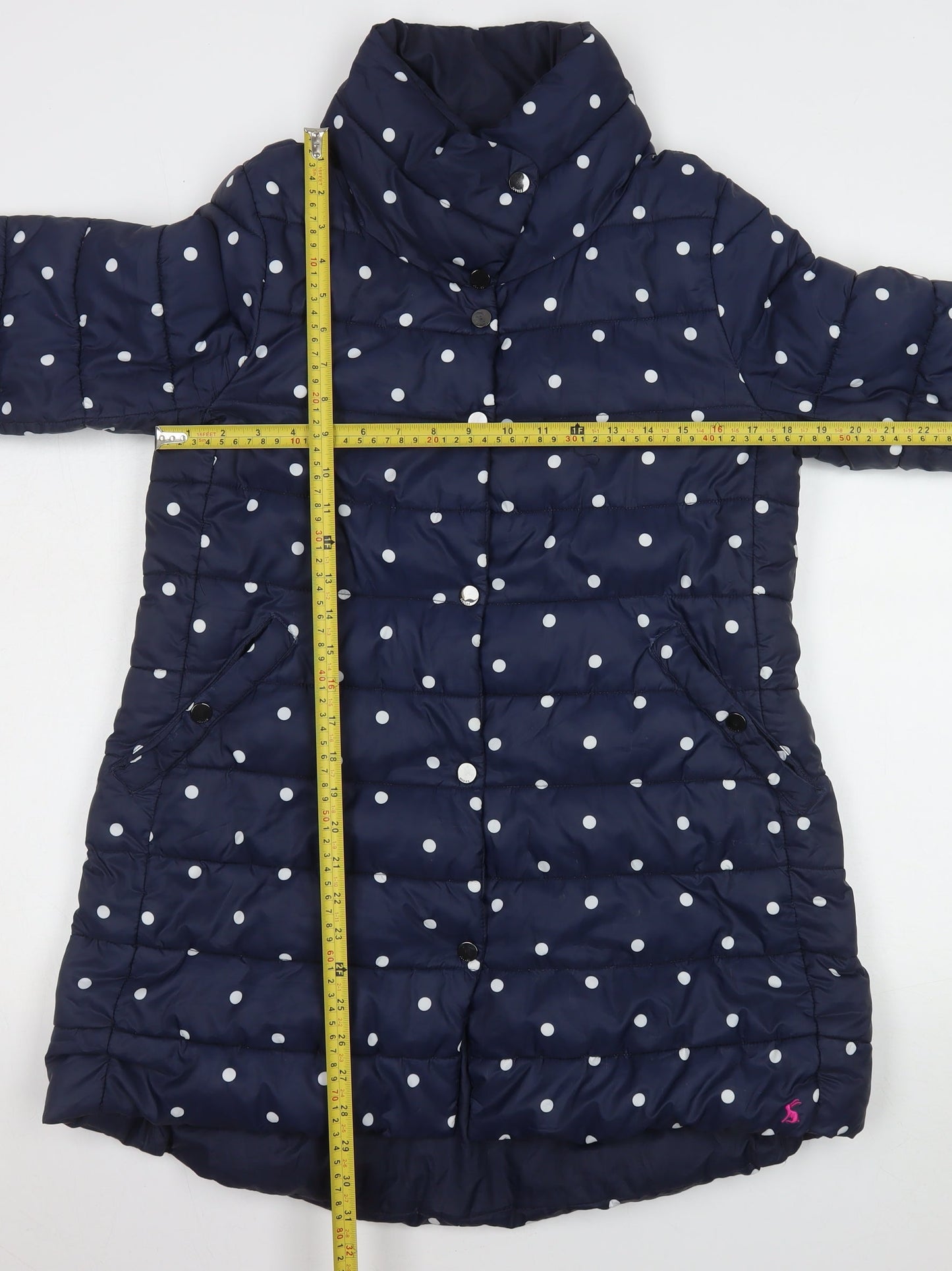 Joules Womens Blue Polka Dot Mid-Length Puffer Coat Size 10