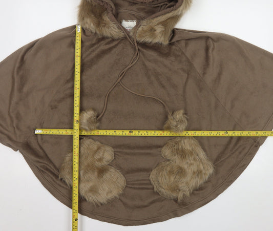 Next Women Brown XS Hooded Faux Fur Trim Fleece Robe Poncho