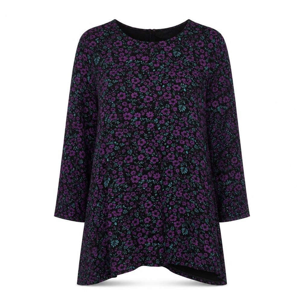 Roman Women Black Floral A-Line Dress Size 20 Long Sleeve