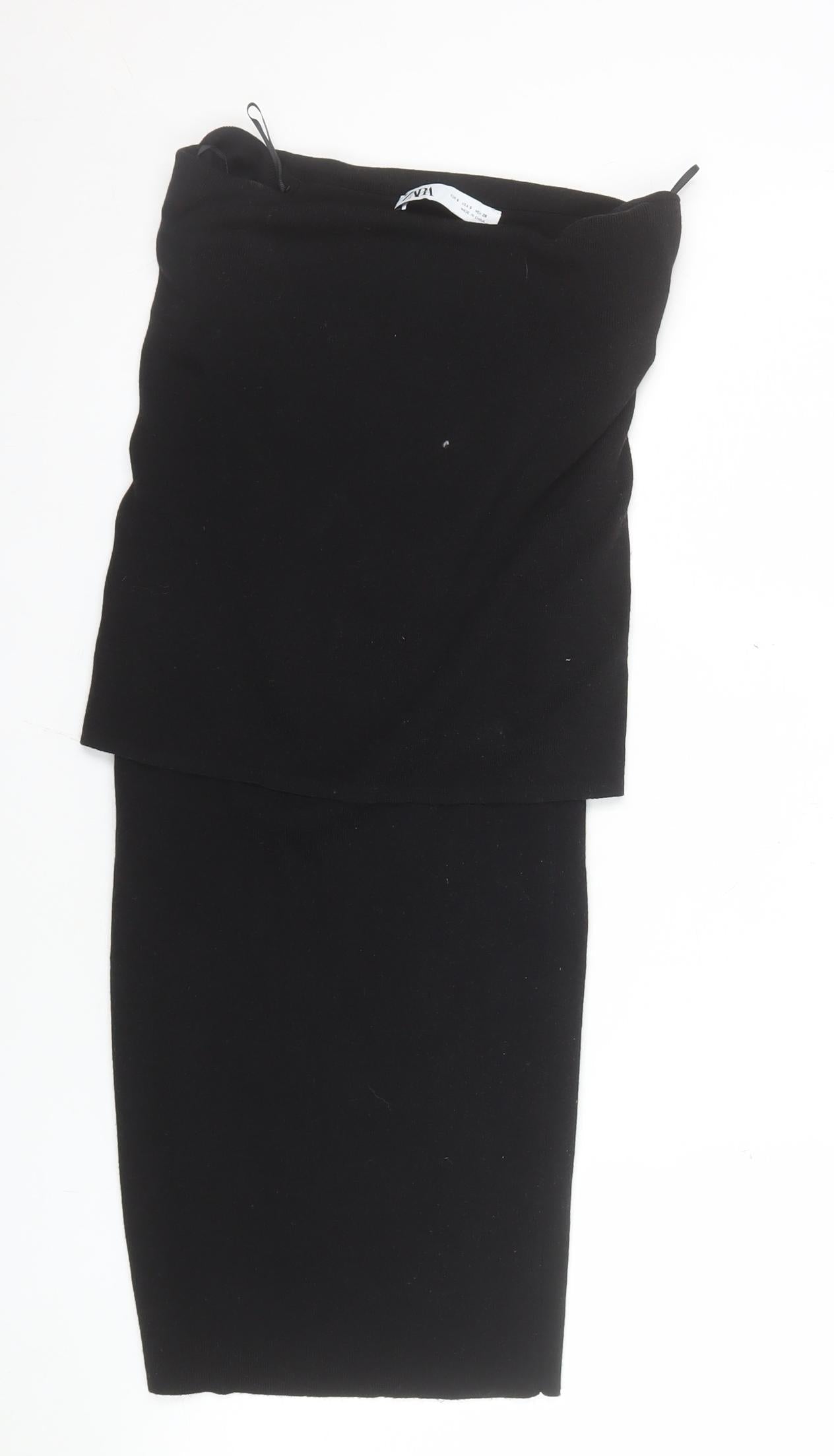 Zara Women Black S Stretch Knit Pencil Skirt High Waist
