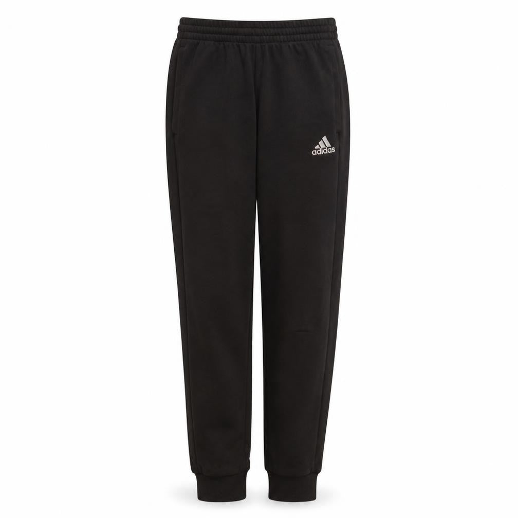 Front view of Adidas boys’ black jogger trousers, size 13-14, years elastic waist activewear