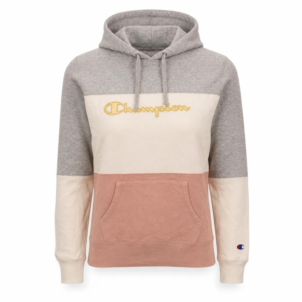 Champion Womens XS Colourblock Grey Pink Pullover Hoodie