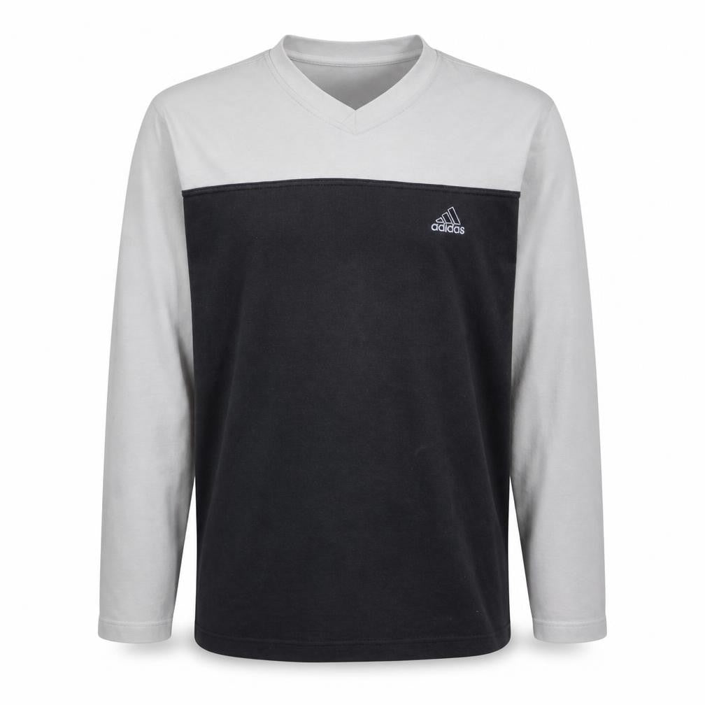 Adidas Mens Grey Black V-Neck Pullover Sweatshirt Size M