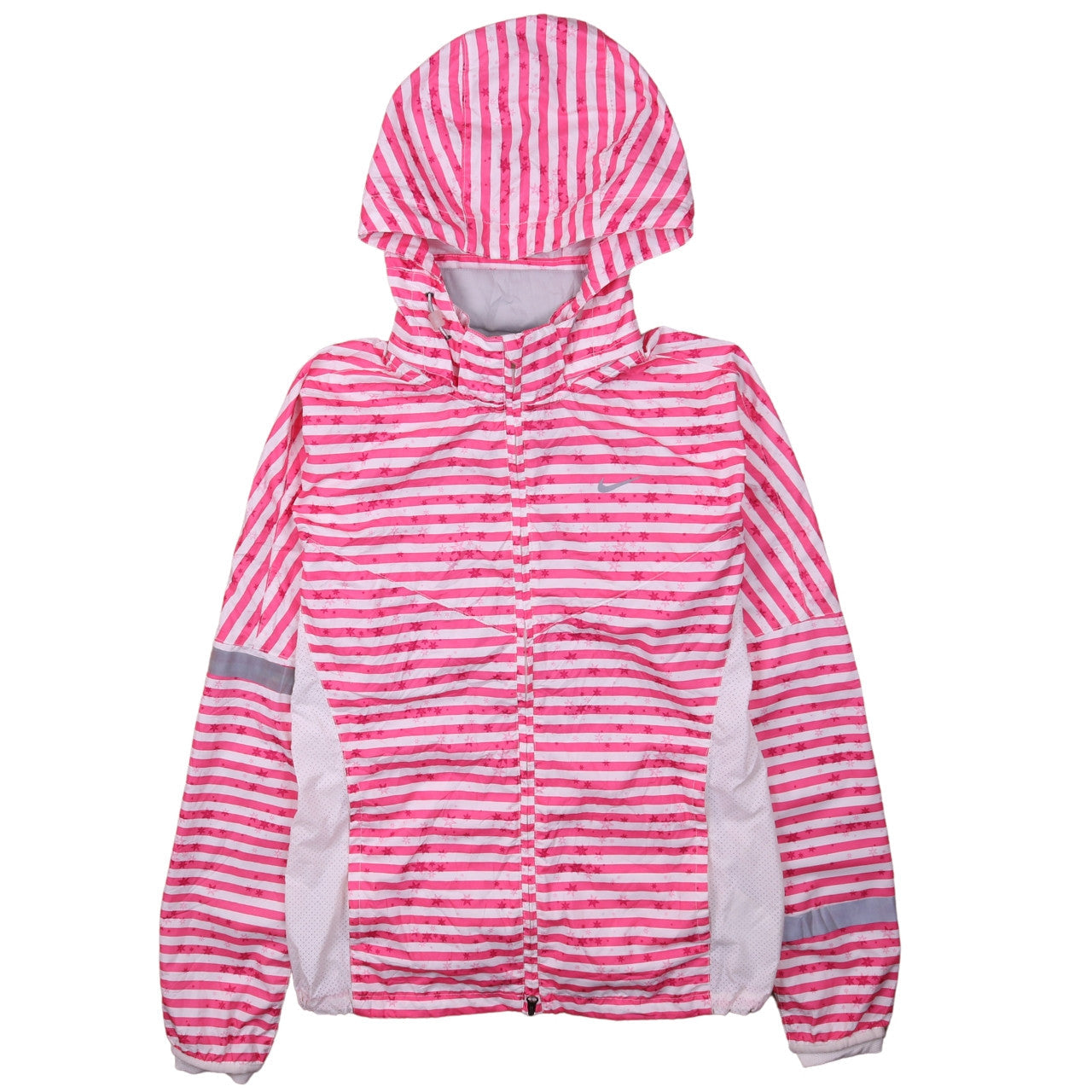 Nike Womens Pink Striped Hooded Lightweight Windbreaker Jacket M