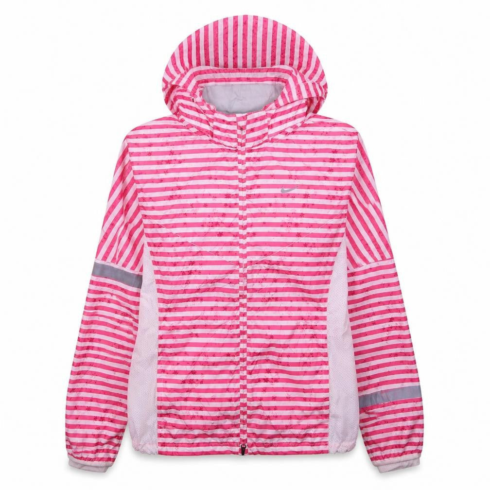 Nike Womens Pink Striped Hooded Lightweight Windbreaker Jacket M