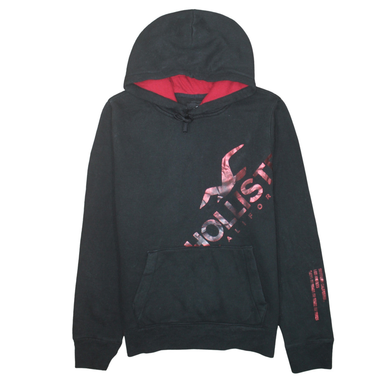 Hollister Men’s Black Pullover Hoodie L Graphic Logo Fleece