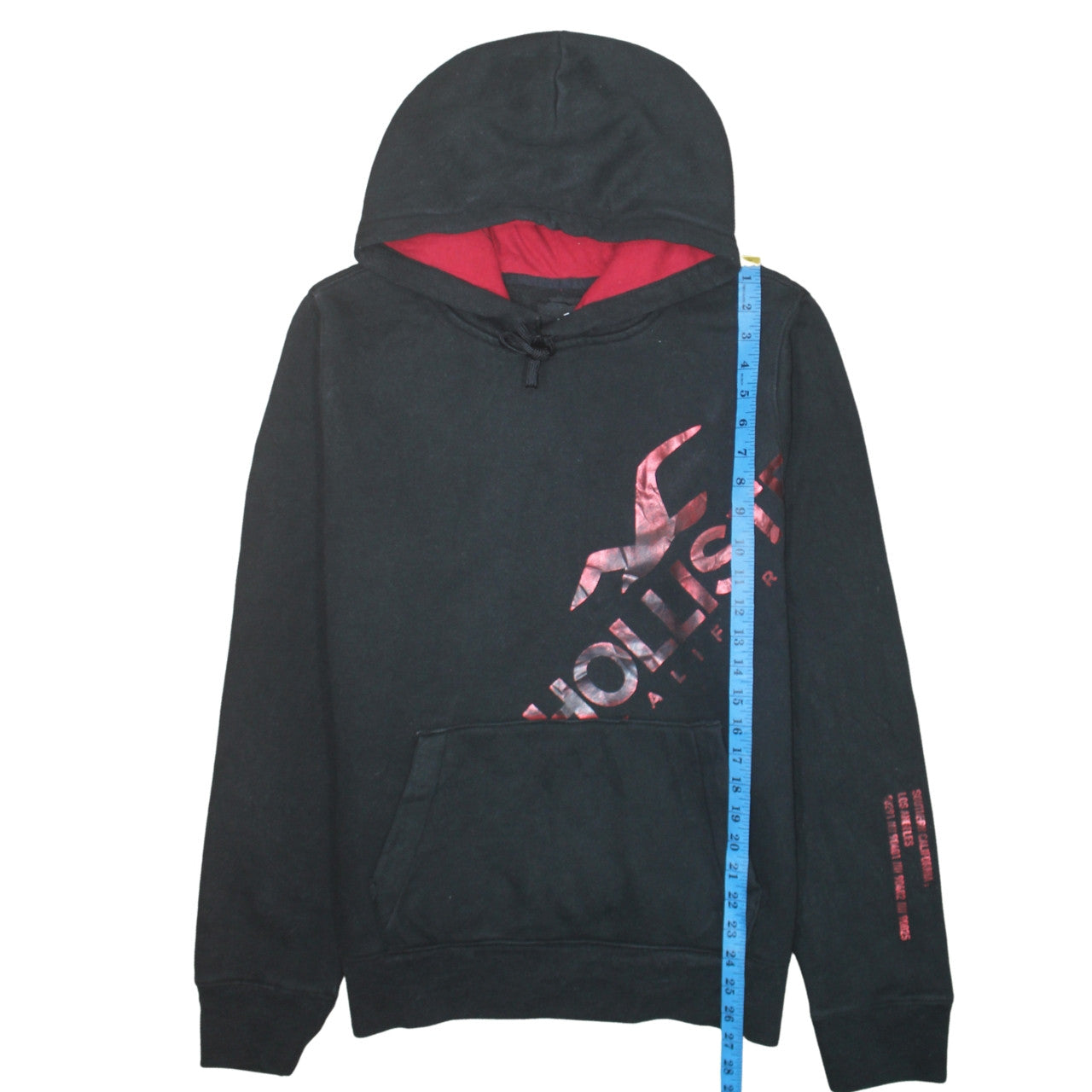 Hollister Men’s Black Pullover Hoodie L Graphic Logo Fleece