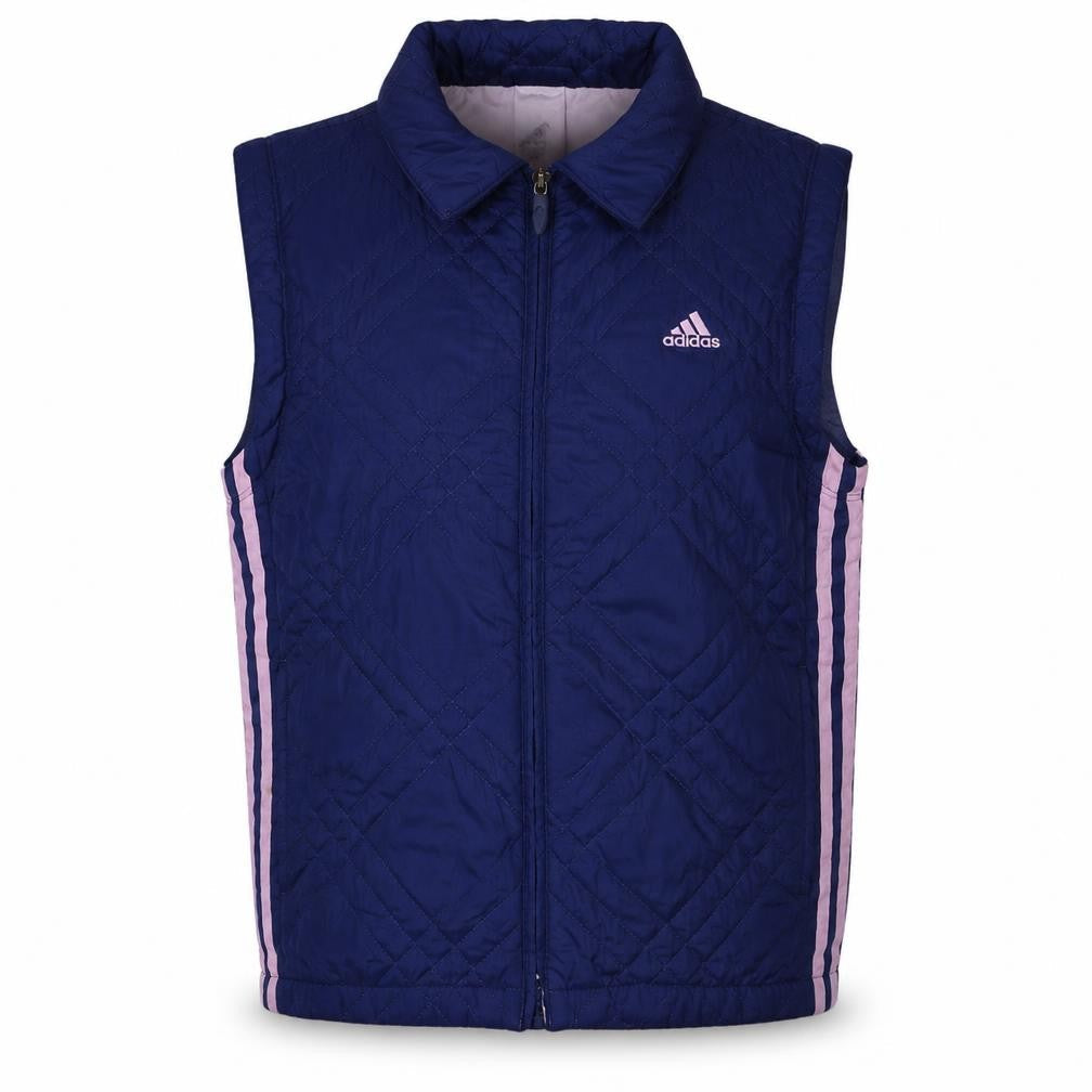 Front view of Adidas Women's Blue Quilted Full Zip Sports Waistcoat, size 12