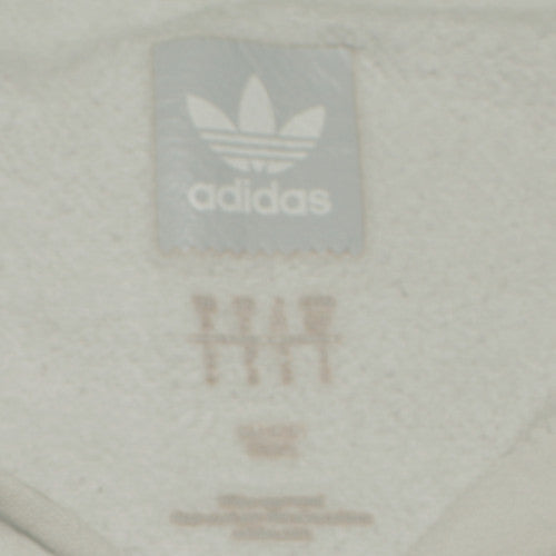 Adidas Men White Pullover Hoodie M Logo Fleece Sweatshirt