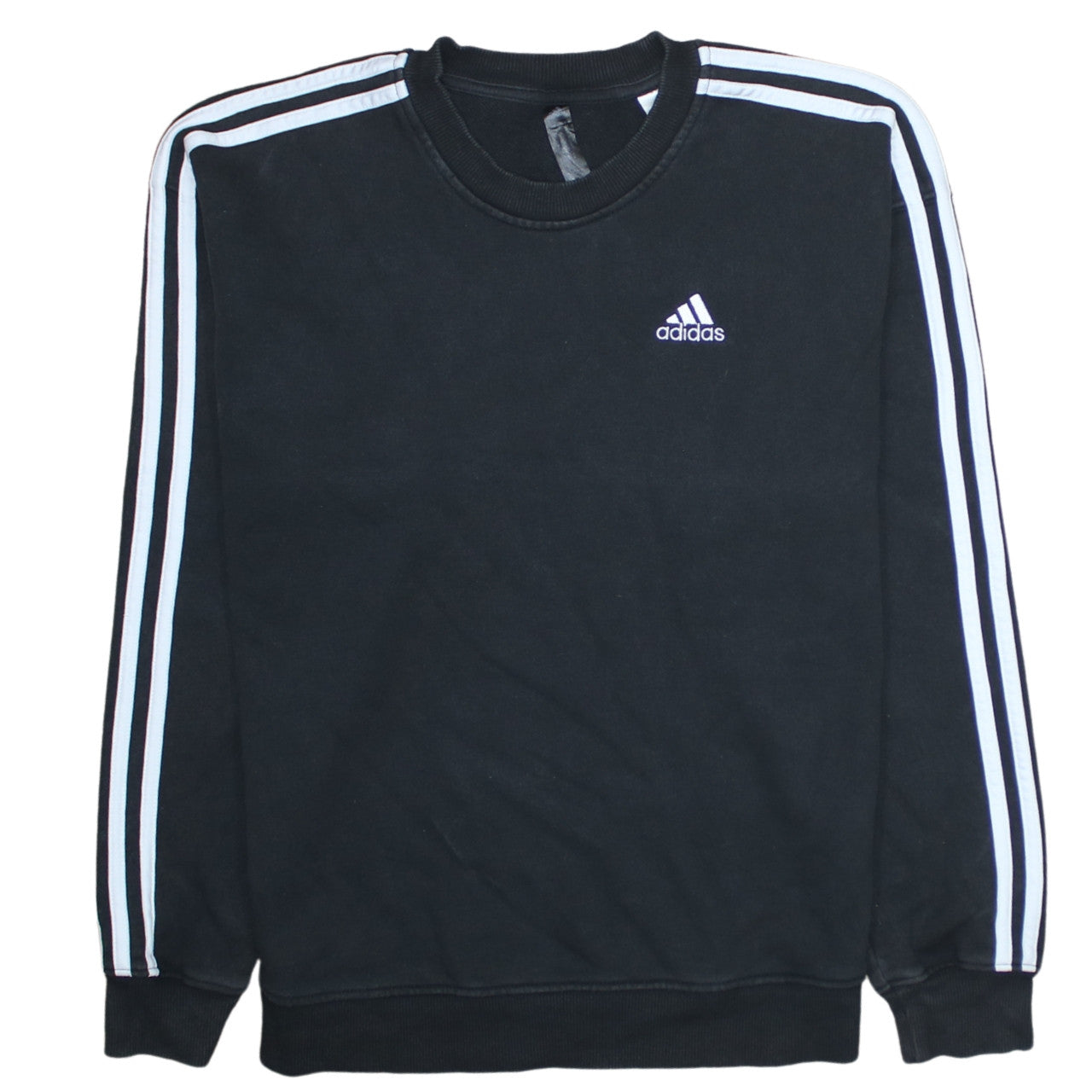 Adidas Women Black XS Pullover Sweatshirt Crew Neck 3-Stripe Detail