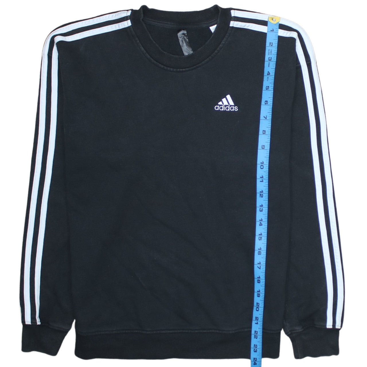 Adidas Women Black XS Pullover Sweatshirt Crew Neck 3-Stripe Detail