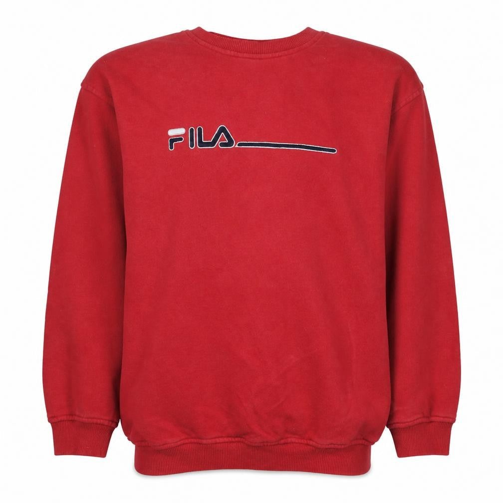 Fila Mens Red Crew Neck Pullover Sweatshirt Size S Logo Print