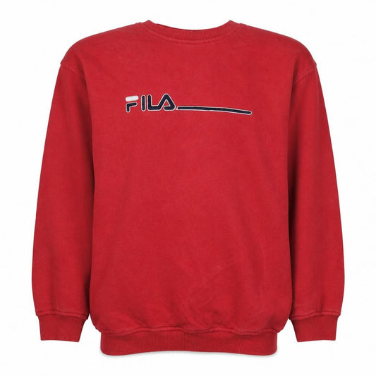 Fila Mens Red Crew Neck Pullover Sweatshirt Size S Logo Print