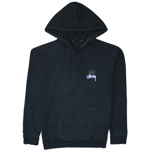 Stussy Men's Black XS Pullover Hoodie with Crown Logo Graphic