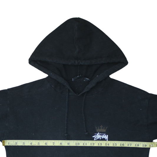 Stussy Men's Black XS Pullover Hoodie with Crown Logo Graphic