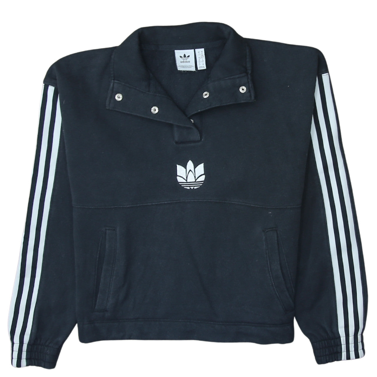 Adidas Womens Black XS Pullover Sweatshirt with Logo and Stripes
