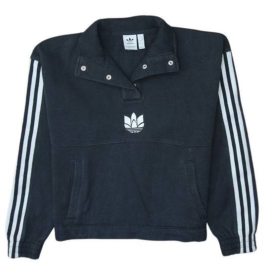Adidas Womens Black XS Pullover Sweatshirt with Logo and Stripes